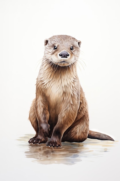 Portret van een otter geïsoleerd op witte achtergrond Aquarel schilderij