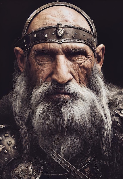 Foto portret van een oude krijger met een baard en in winterkleding concept van een dappere krijger