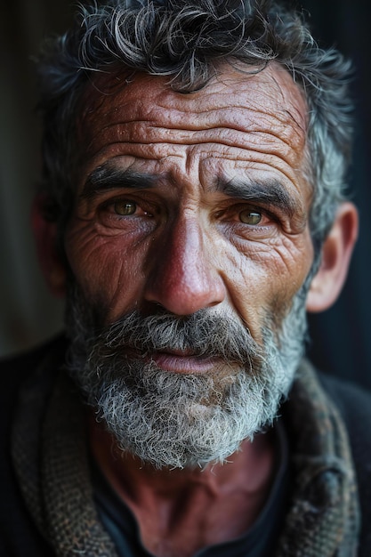 Portret van een oude man met een grijze baard en snor