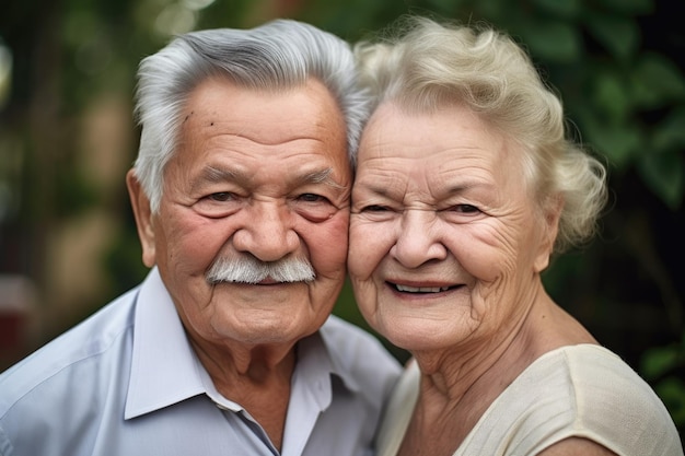 Portret van een oudere echtpaar dat samen van hun pensioen geniet, gemaakt met generatieve AI