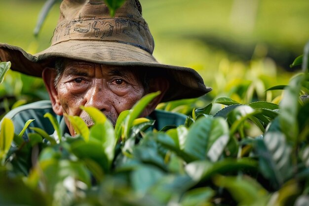 Foto portret van een oudere man op een theeplantage