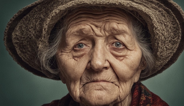 portret van een oudere oude vrouw close-up geluk glimlach verdrietige oudere vrouw grootmoeder portret