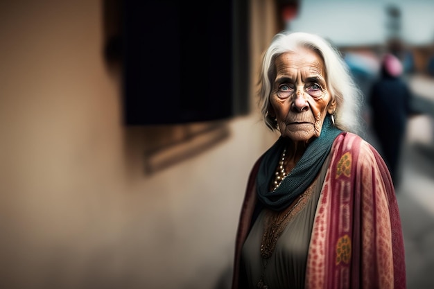 Portret van een oudere volwassen vrouw op de achtergrond genereert ai