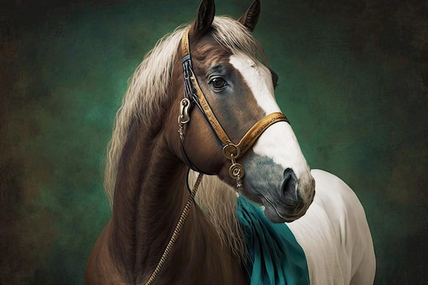 Portret van een paard in een medische jurk met een stethoscoop om zijn nek generatieve ai