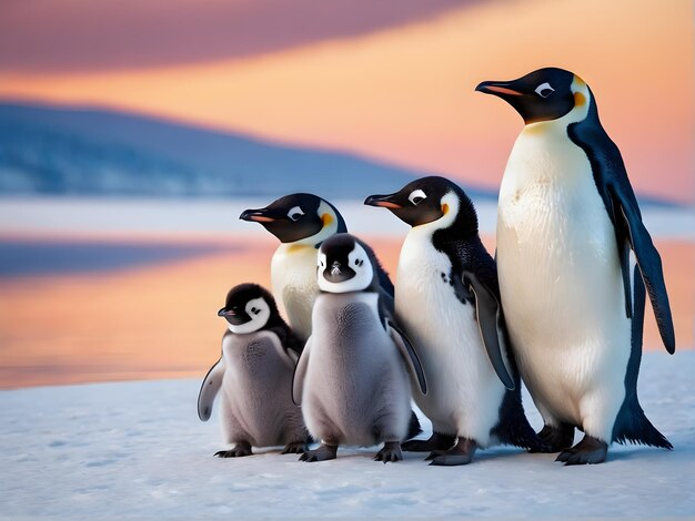 Portret van een pinguïn Vreugdevol gelukkig in een besneeuwd landschap Speels gelukkig dier Generatief Ai