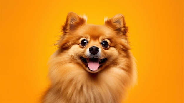 Portret van een Pommeren hond op oranje achtergrond Generatieve AI