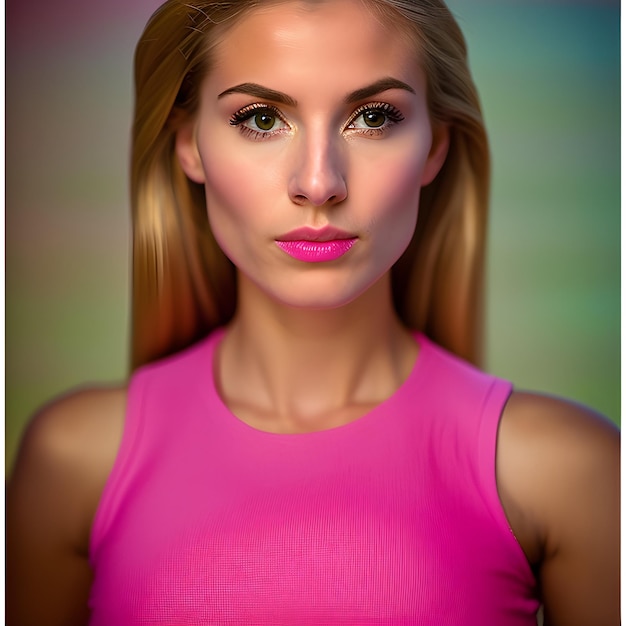 Portret van een pop vrouw met roze jurk en make-up Cosmetics model AI generatieve afbeelding