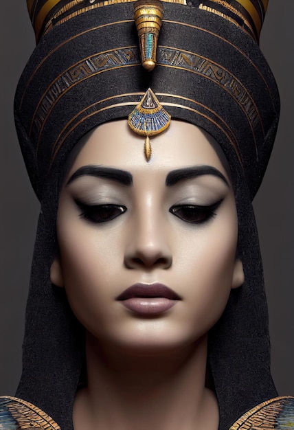 Portret van een prachtige Egyptische priesteres met make-up Afbeelding van een oude prinses
