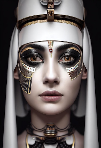 Foto portret van een prachtige egyptische priesteres met make-up afbeelding van een oude prinses