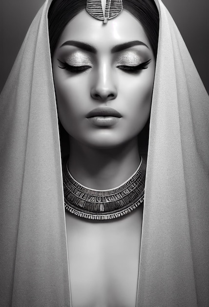 Portret van een prachtige Egyptische priesteres met make-up Afbeelding van een oude prinses