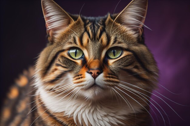 Portret van een prachtige Maine Coon kat met groene ogen generatieve ai