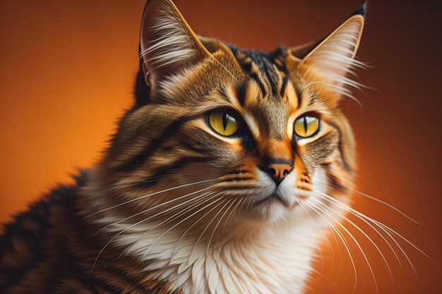 Portret van een prachtige Maine Coon kat op oranje achtergrond generatieve ai