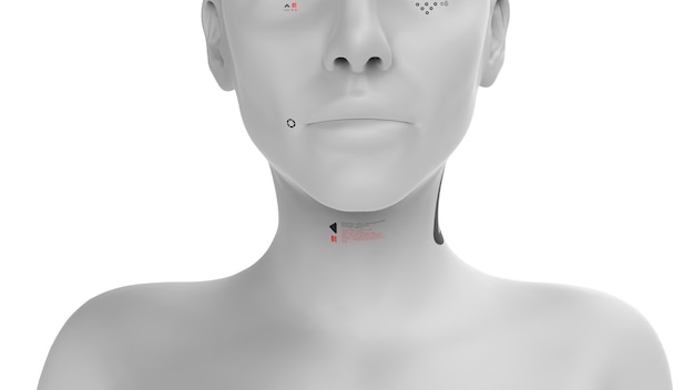 Portret van een robotvrouw van dichtbij concept van robotica en kunstmatige intelligentie