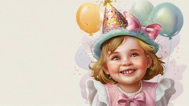 Portret van een schattig kindje met een verjaardagshoed.