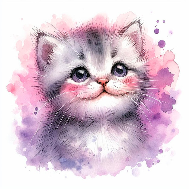 Portret van een schattig kitten Waterverf met de hand getekende illustratie