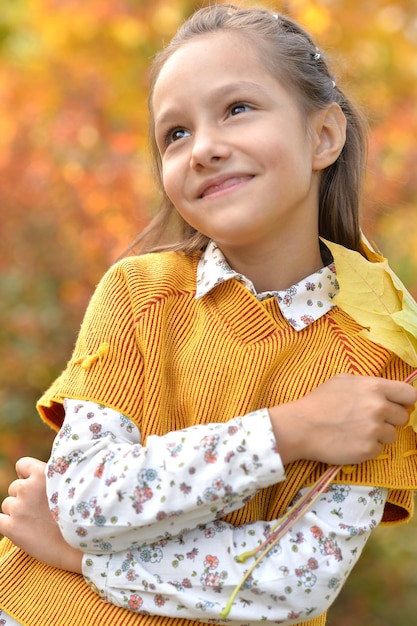 Portret van een schattig klein meisje dat lacht in het herfstpark