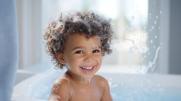 Portret van een schattige Afrikaanse kleine baby in bad