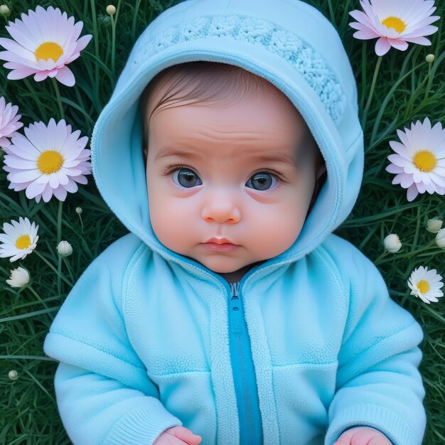 Foto portret van een schattige baby in een bloem portret van een schoone baby in een blom