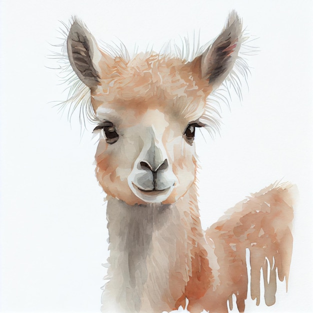 Portret van een schattige baby lama aquarel illustratie