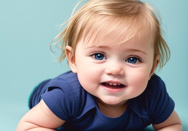 Portret van een schattige baby op een blauwe achtergrond