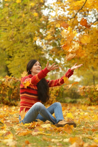 Portret van een schoonheidsmeisje in een prachtig herfstpark