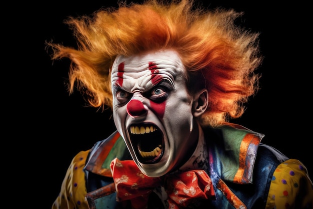 Portret van een schreeuwende clown geïsoleerd op witte achtergrond Generatieve Ai