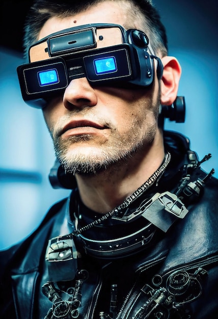 Portret van een scifi cyberpunk man Hightech futuristische man uit de toekomst