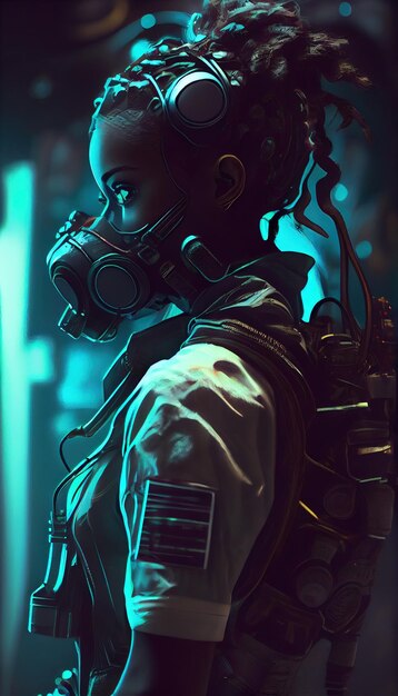 Portret van een scifi cyberpunk-meisje Hightech futuristische vrouw uit de toekomst