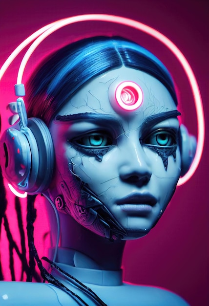 Portret van een scifi cyberpunk-meisje Hightech futuristische vrouw uit de toekomst