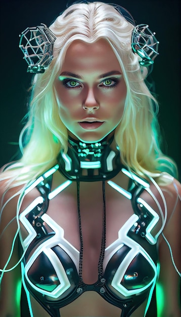 Portret van een scifi cyberpunk-meisje Hightech futuristische vrouw uit de toekomst