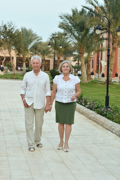 Portret van een senior koppel in het tropische hotelresort