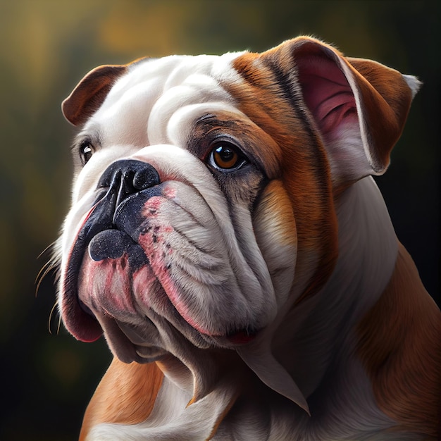 Portret van een serieuze Engelse bulldog tegen een donkere achtergrond gemaakt met Generative AI
