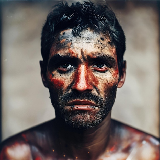 Portret van een serveerster van een jonge mijnwerker met vies gezicht