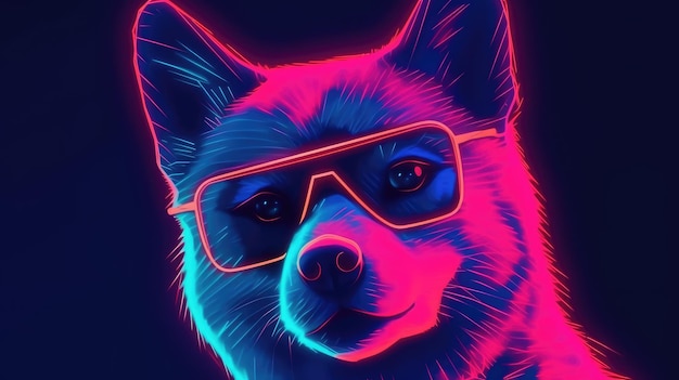 Portret van een Shiba Inu-hond in een neongloed
