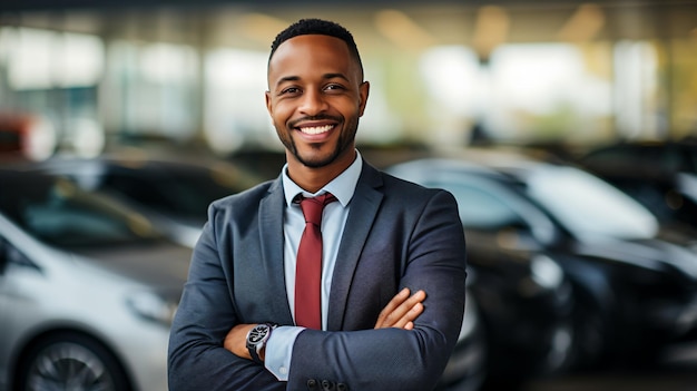 Portret van een succesvolle Afro-Amerikaanse autoverkoper