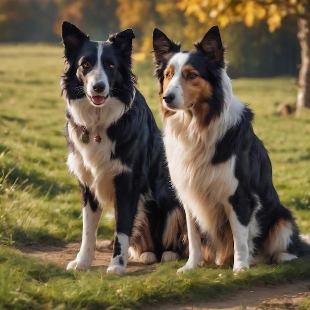 Portret van een tabby kat en een border collie herdershond