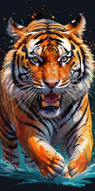 Portret van een tijger Kleurrijke schilderij op doek met de hand getekende illustratie