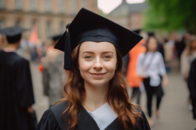 Portret van een universiteitsstudent op afstudeerdag gemaakt met generatieve ai