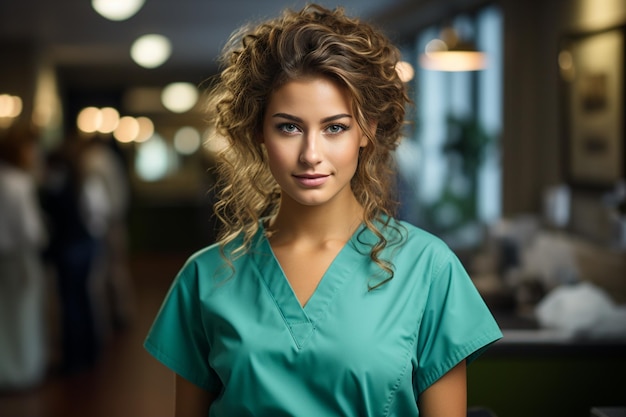 Portret van een verpleegster in scrubs in de kliniek