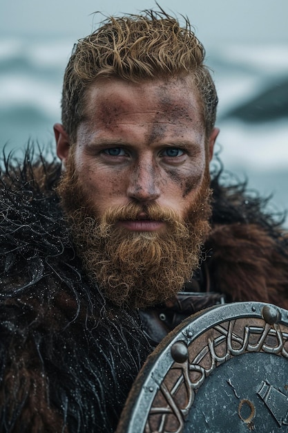 Foto portret van een viking opperhoofd tijdens een inval