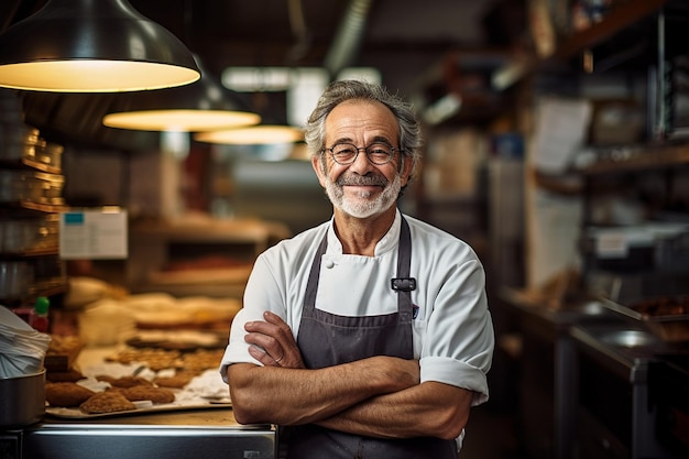 Portret van een volwassen eigenaar van een klein bedrijf en generatieve chef-kok door Ai