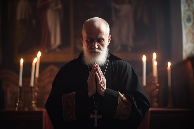 Portret van een volwassen katholieke priester in de kerk Generatieve AI