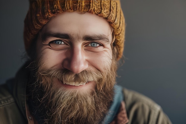 Foto portret van een vrolijke glimlachende baarde man