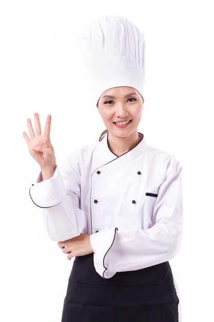 Portret van een vrolijke vrouwelijke chef-kok