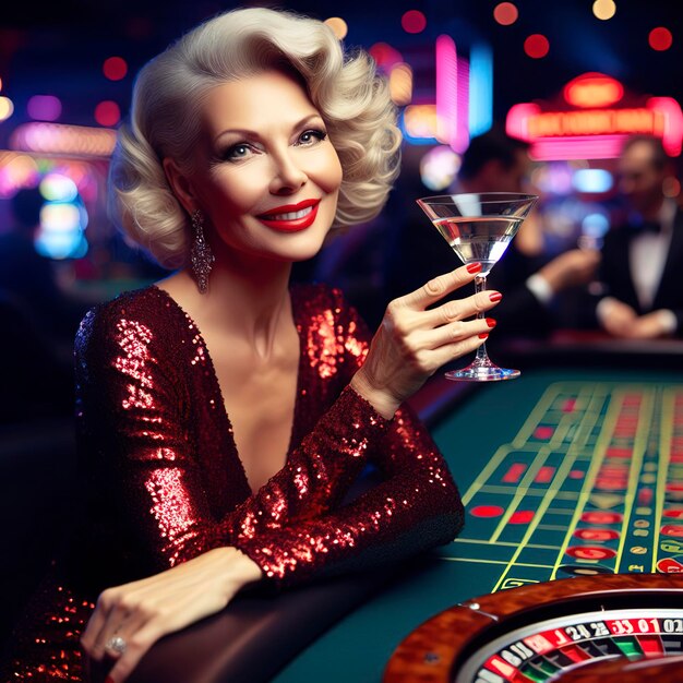 Portret van een vrouw die in een casino speelt