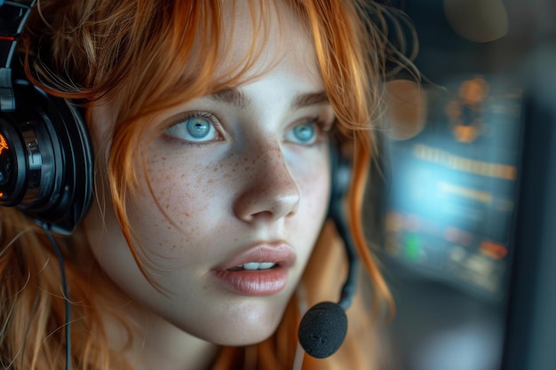Portret van een vrouw met een headset die in een callcenter werkt