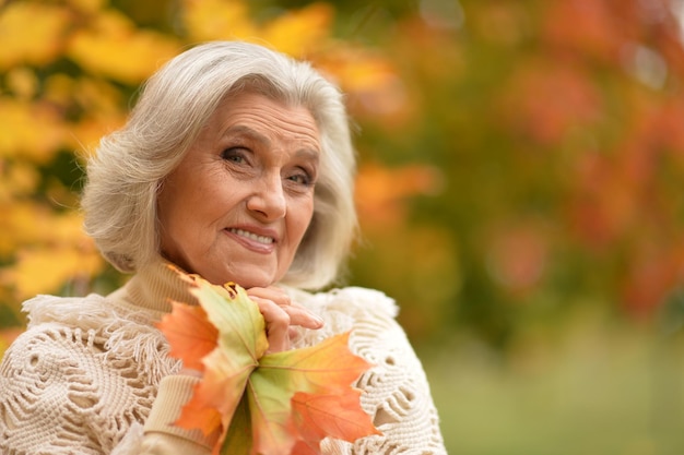 Portret van een vrouw met herfstbladeren