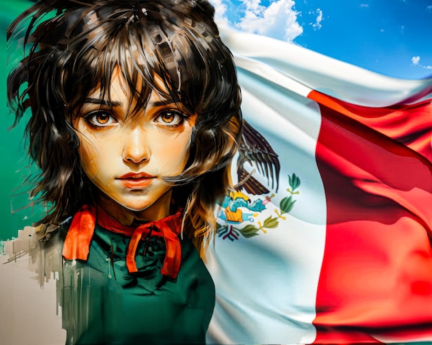 portret van een vrouw met Mexicaanse vlag