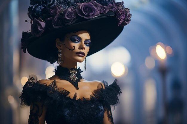Portret van een vrouw met traditionele la muerte make-up Mexicaans festival Dia de los Muertos Halloween
