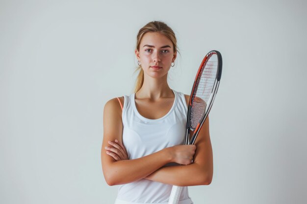 Portret van een vrouwelijke tennisspeler met een racket